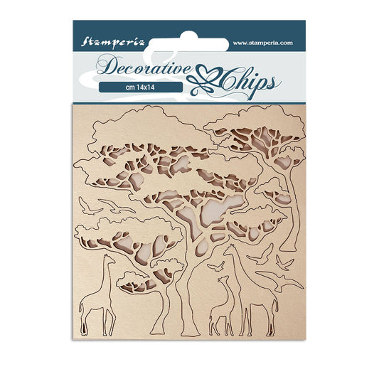 Stamperia 14x14 cm Decorative Chips Savana Zebra And Tree