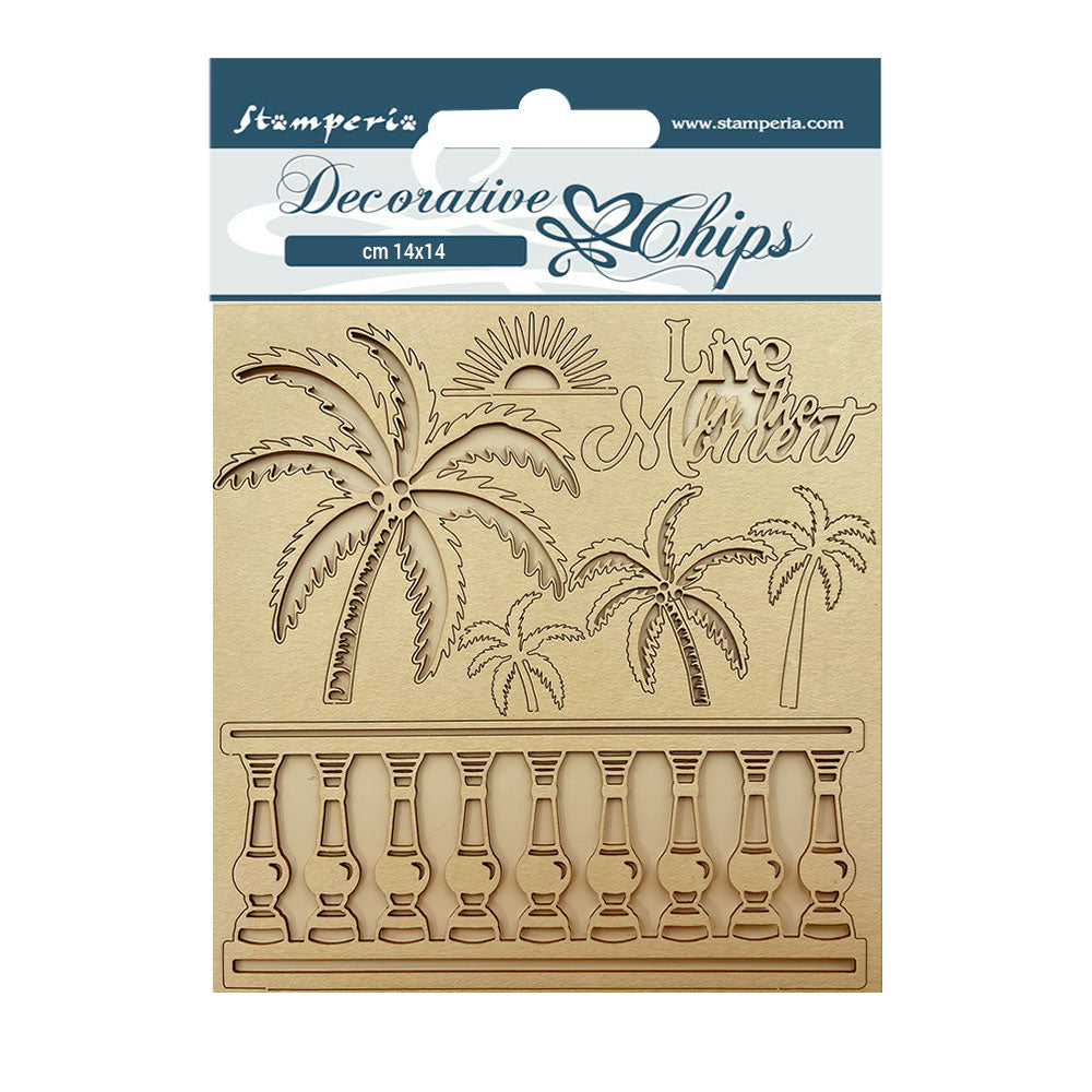 Stamperia 14x14 cm Decorative Chips Blue Dreams Palms