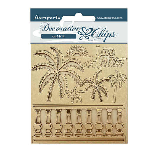 Stamperia 14x14 cm Decorative Chips Blue Dreams Palms