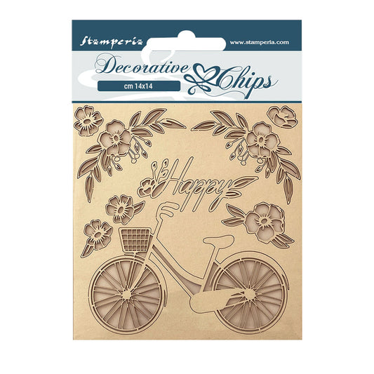 Stamperia 14x14 cm Decorative Chips Create Happiness Welcome Home Bicycle