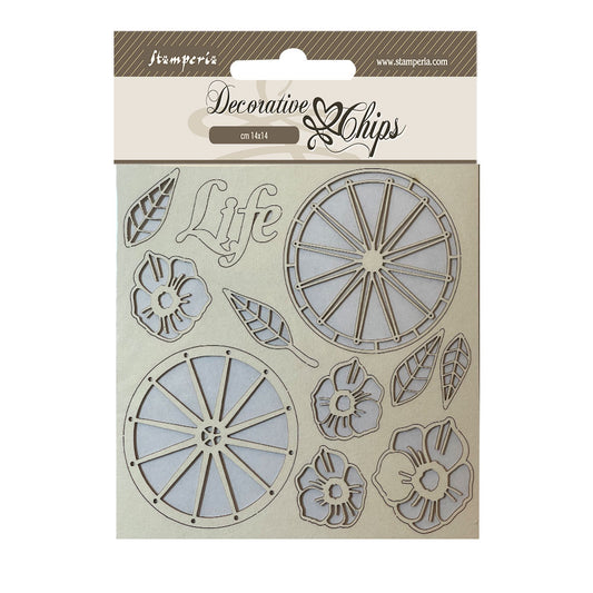 Stamperia 14x14 cm Decorative Chips Blue Land Life Wheels