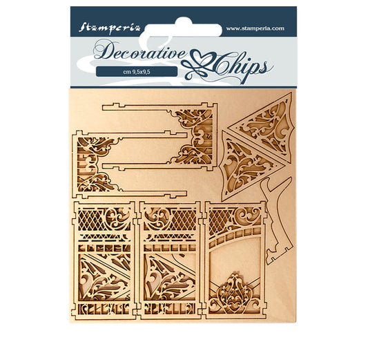 Stamperia 14 x 14 cm Decorative Chips Sleeping Beauty Gazebo 2 pc