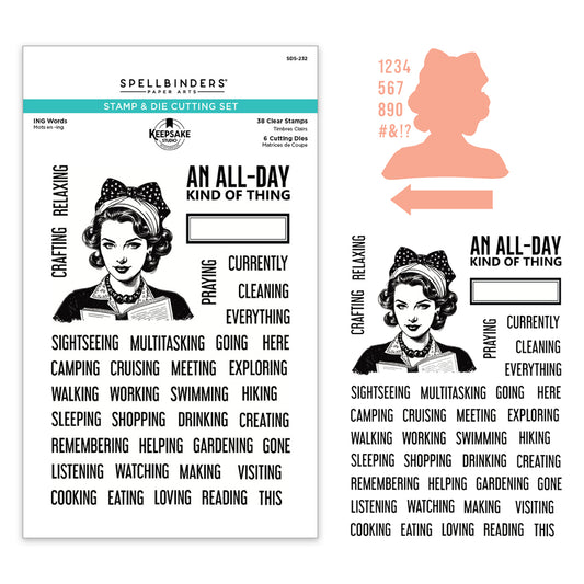 Spellbinders Turn the Page Stamp & Die Set ING Words by Esther Glas ~ Ship from 14th Sep