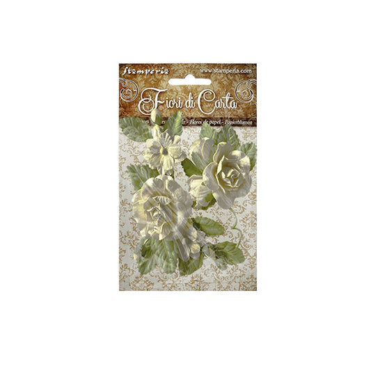 Stamperia Set Paper Flowers Rose Ivory