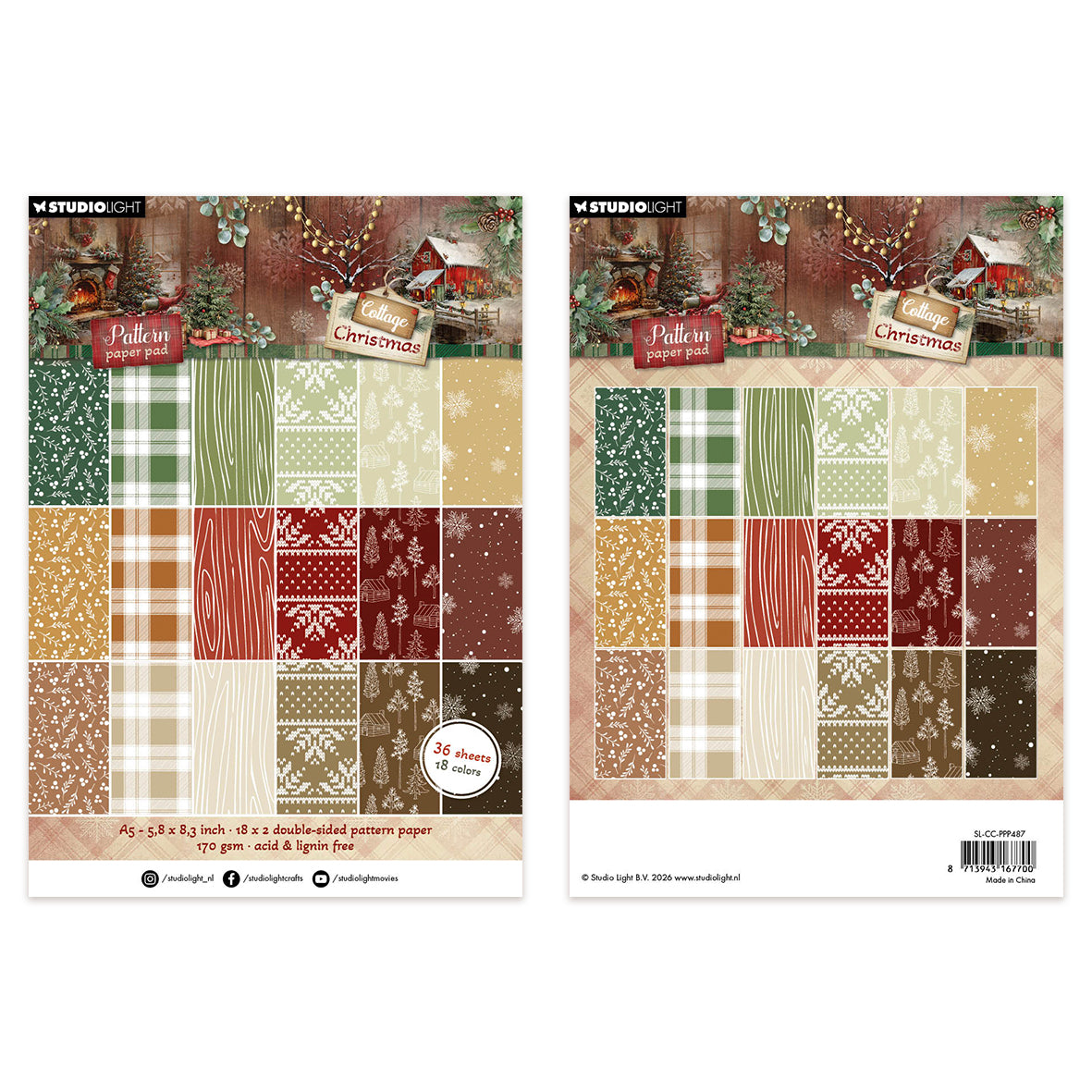 Studio Light Pattern Paper Pad Pattern Cottage Christmas