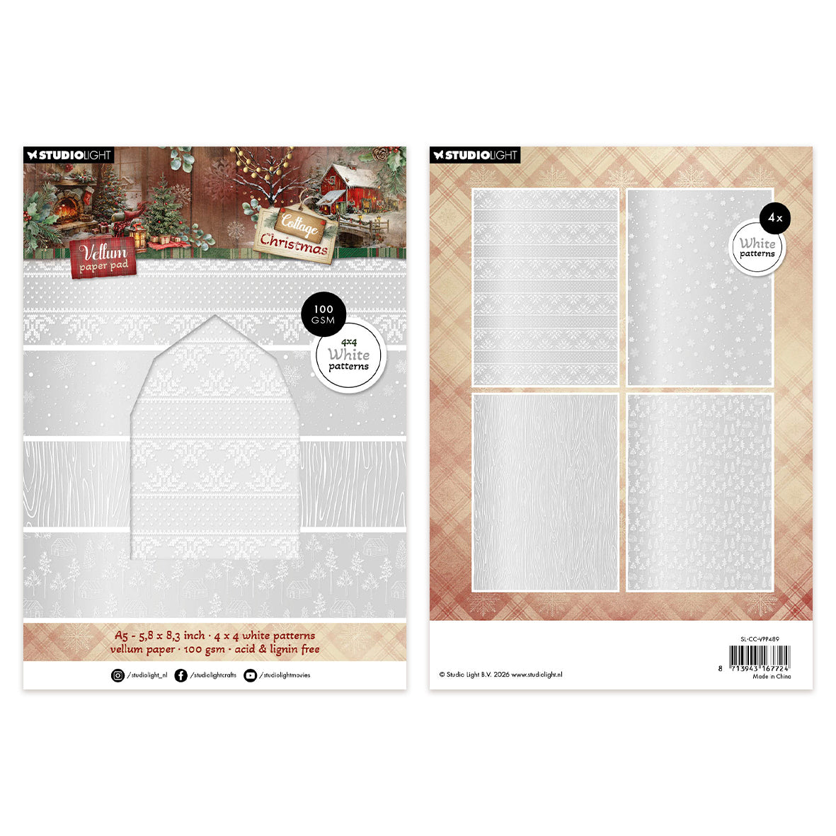 Studio Light Vellum Paper Pad Backgrounds Cottage Christmas