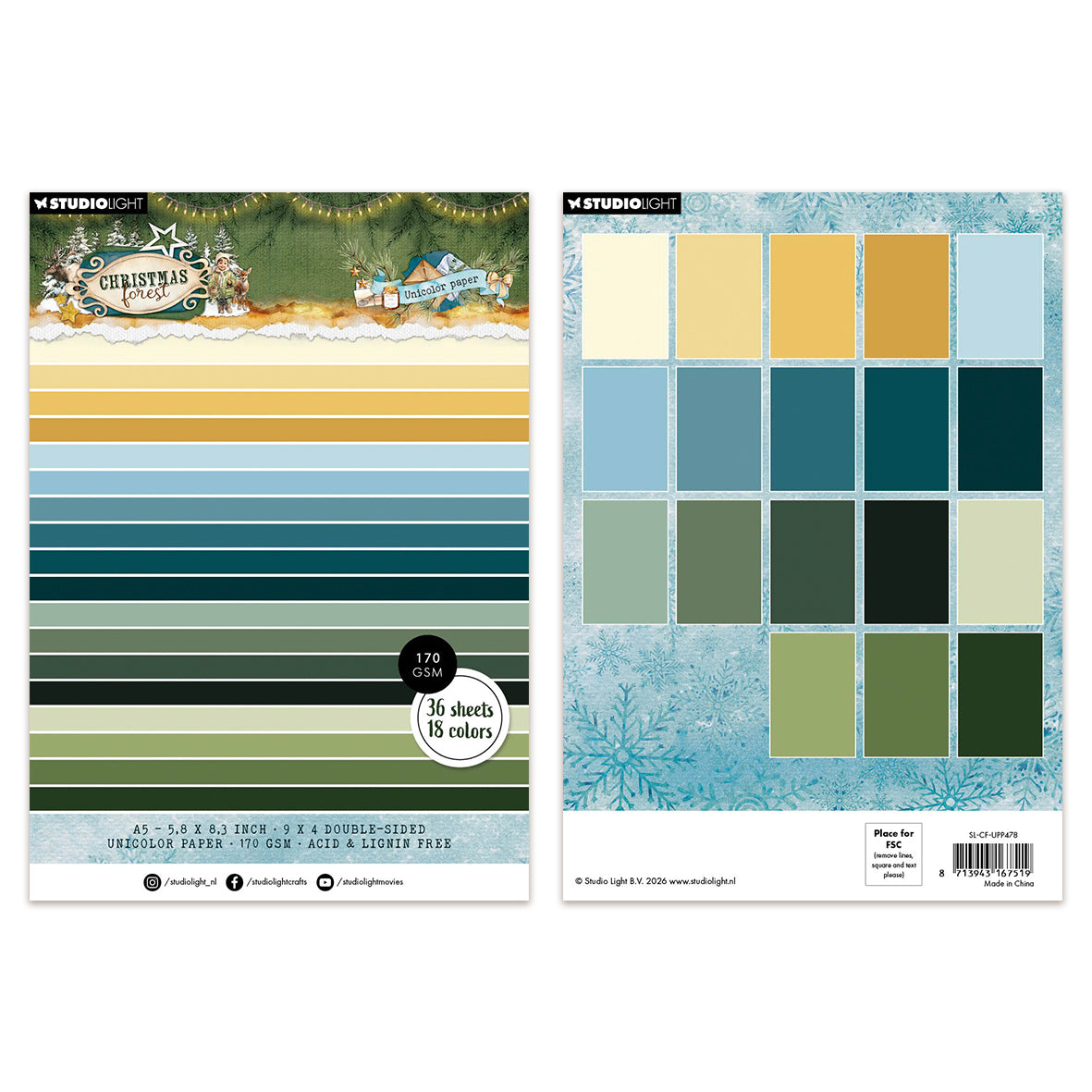 Studio Light Uni Paper Pad Unicolour Christmas Forest