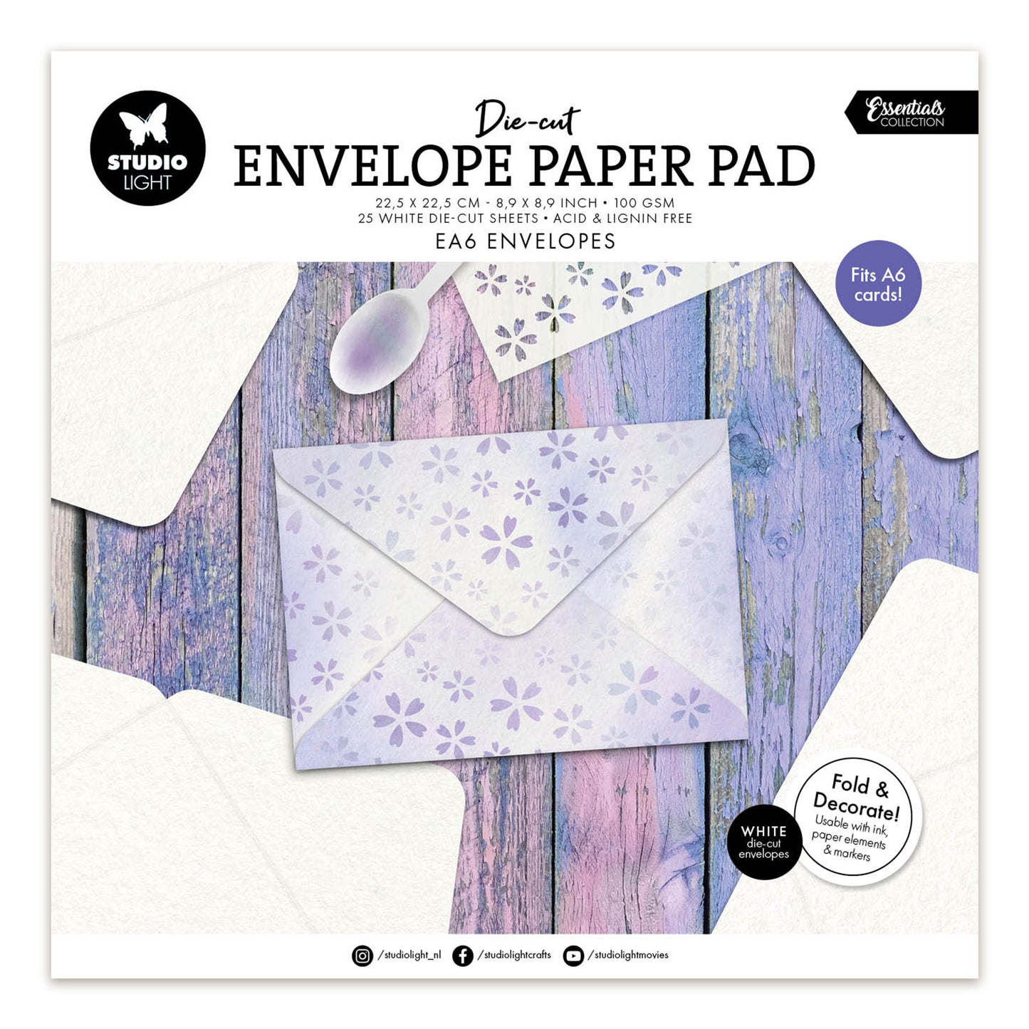 Studio Light Die-cut Paper Pad EA6 envelopes for A6 cards Essentials 225x225x7mm 25 Sheets