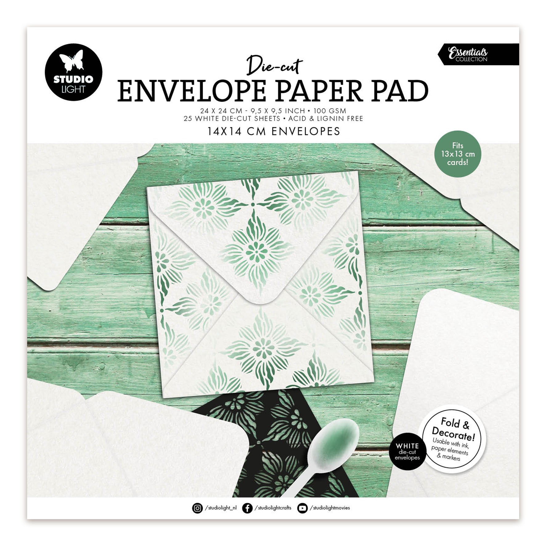Studio Light Die-cut Paper Pad 14x14 cm envelopes for 13x13 cm cards E ...