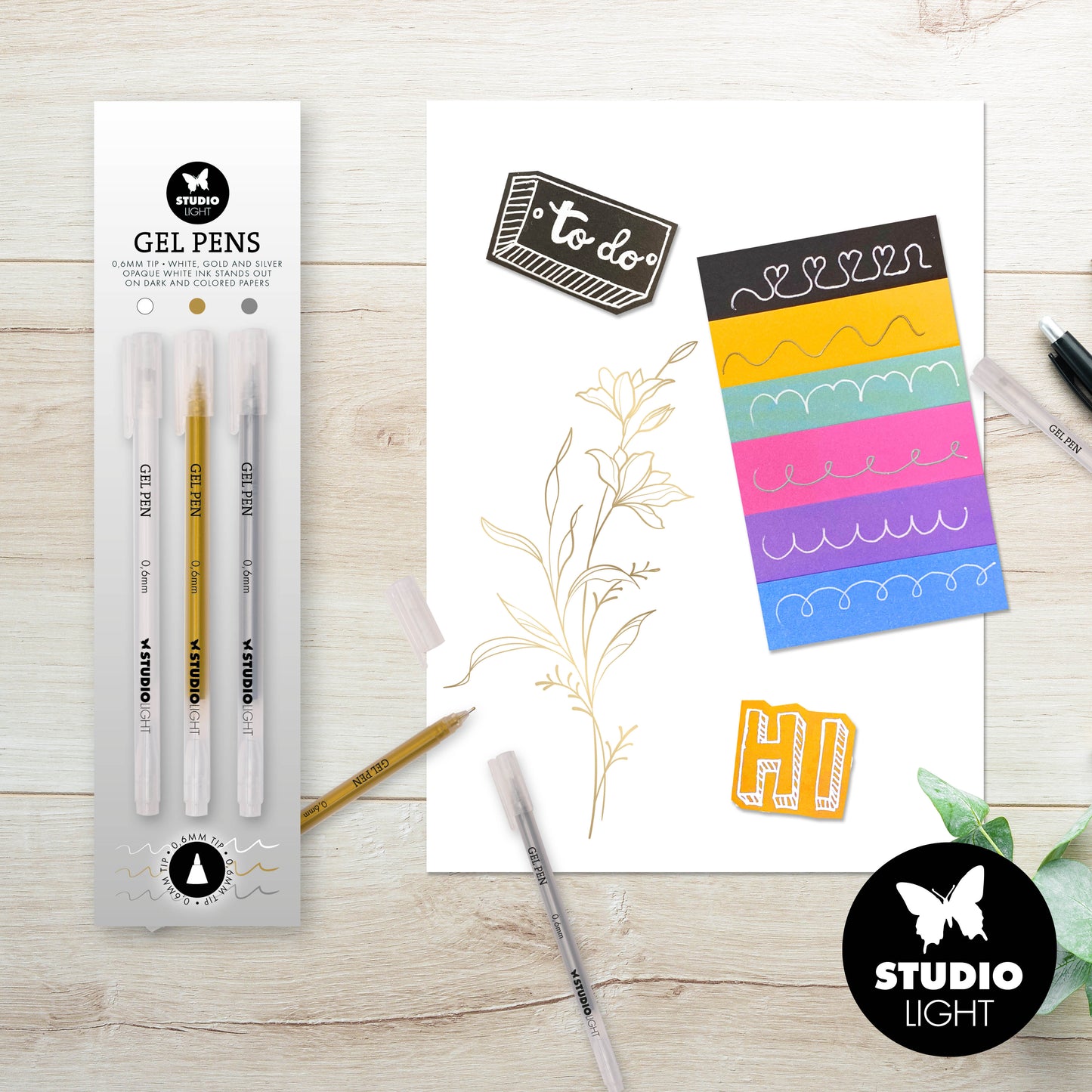 Studio Light Essentials Gel Pens - White, Gold and Silver 0.6mm