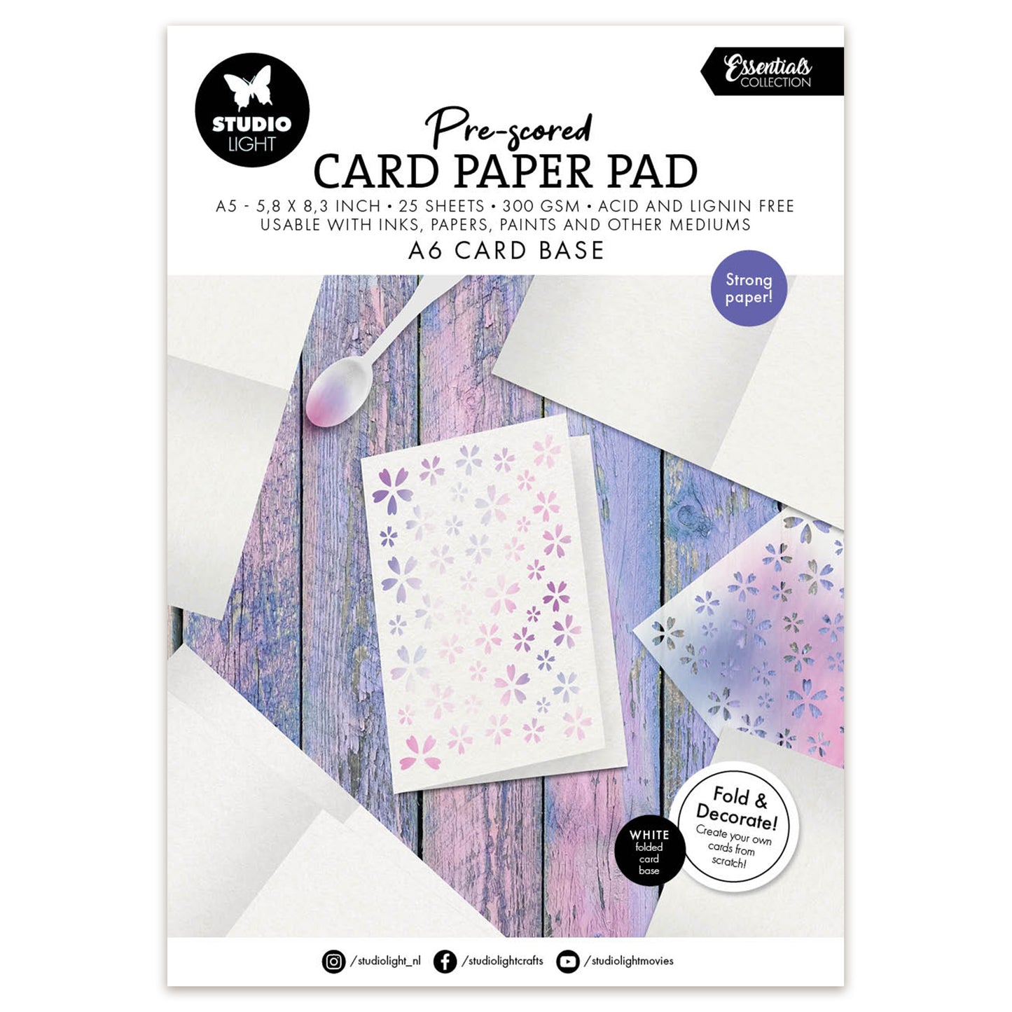 Studio Light Card Paper Pad pre-scored white A6 cards Essentials 148x210x13mm 25 Sheets