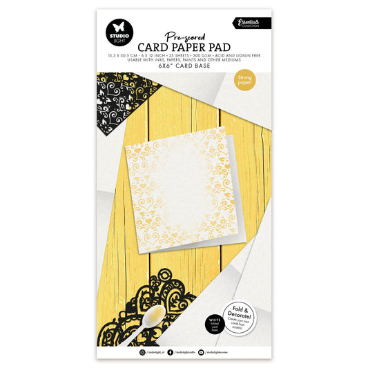 Studio Light Card Paper Pad pre-scored white 6x6" cards Essentials 153x305x13mm 25 Sheets