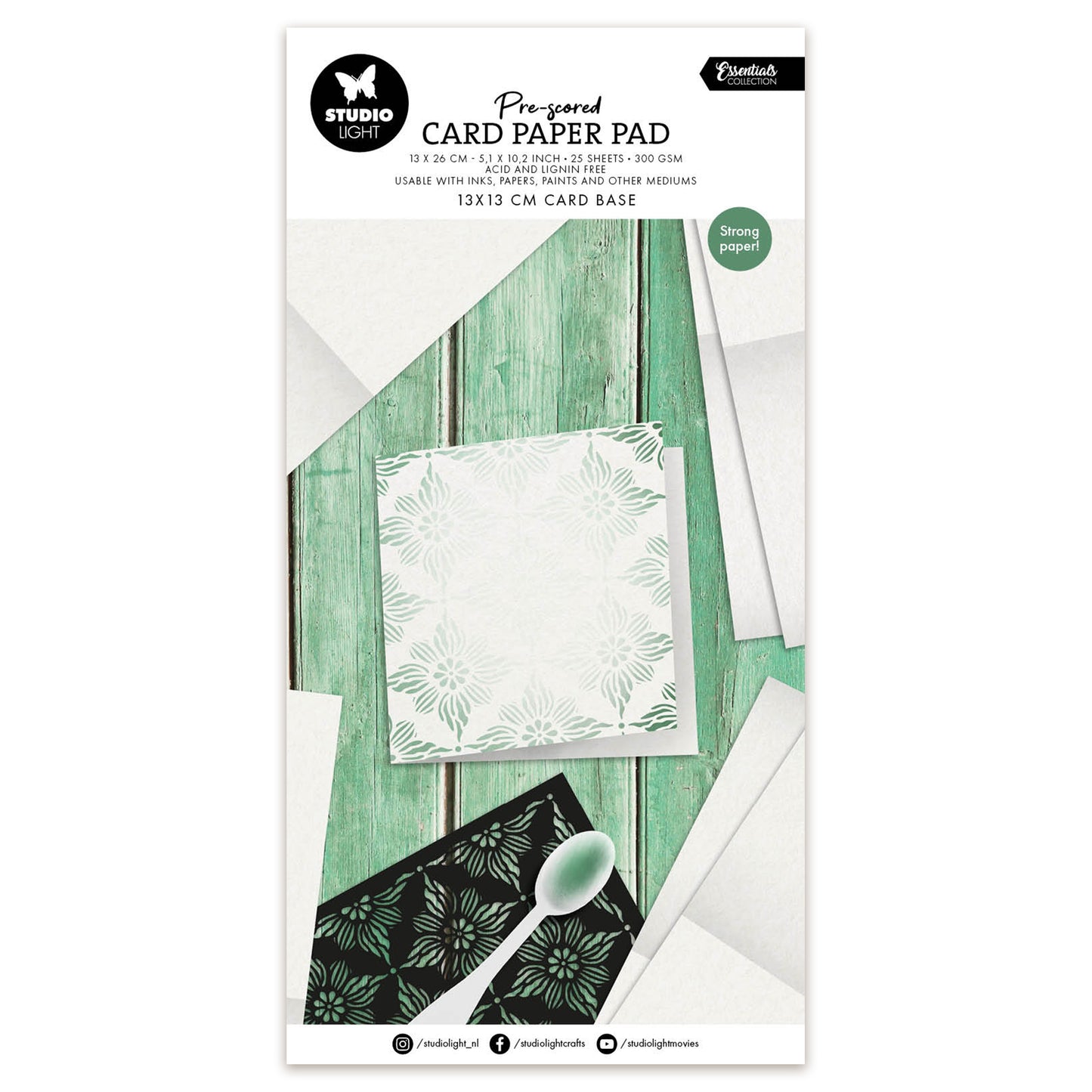 Studio Light Card Paper Pad pre-scored white 13x13 cm cards Essentials 130x260x13mm 25 Sheets