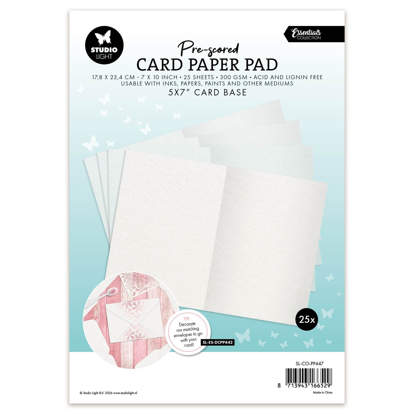 Studio Light Card Paper Pad pre-scored white 5x7" cards Essentials 17,8x23,4x13mm 25 Sheets