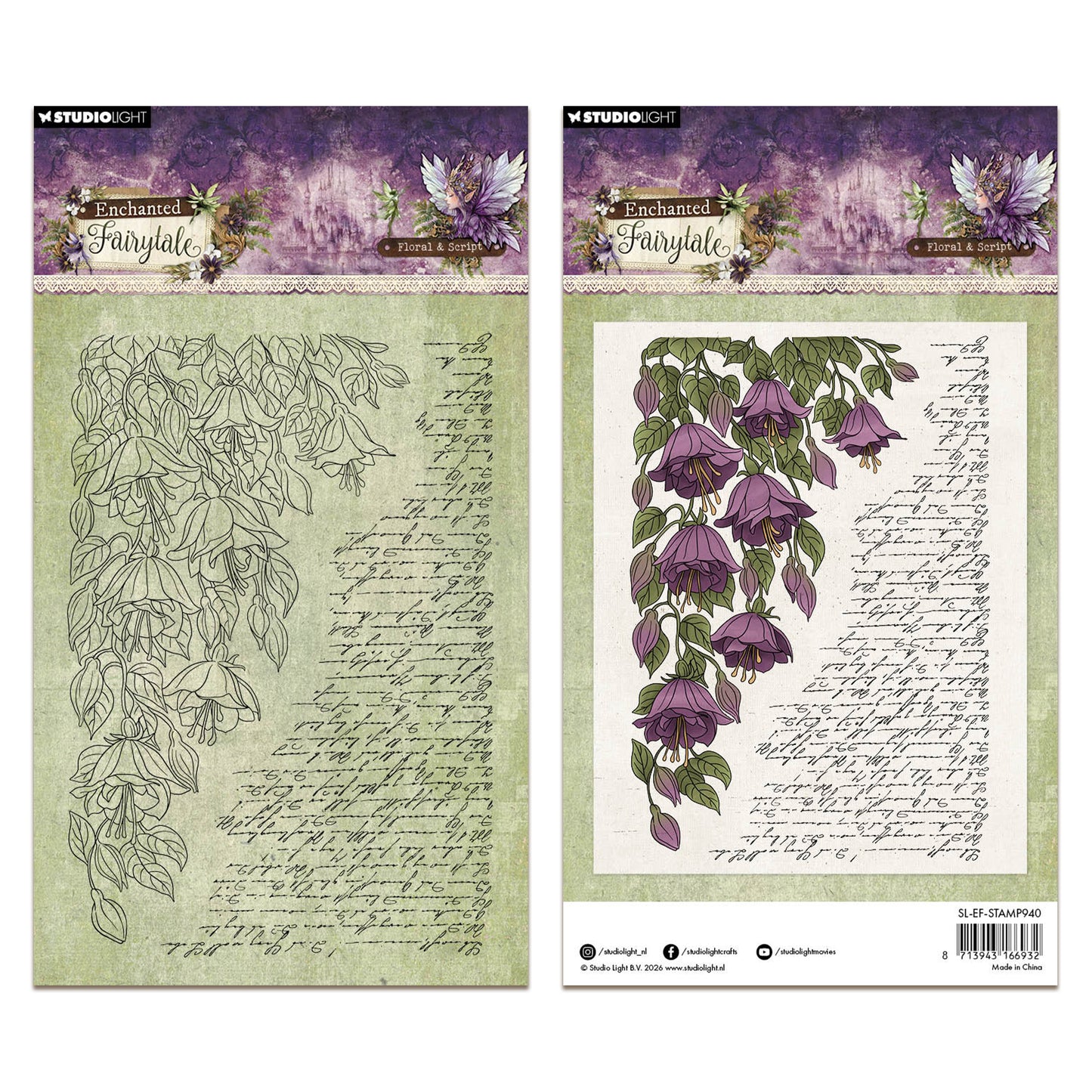 Studio Light Clear Stamps Floral & Script Enchanted Fairytale 102x149x3mm 2 Pieces
