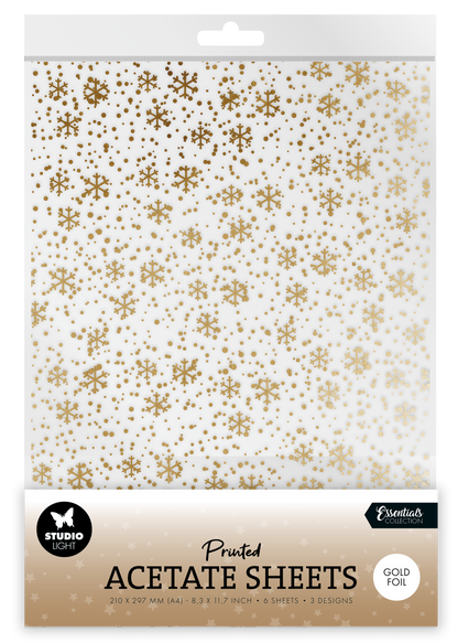 Studio Light Essentials Acetate Sheet - Snowflakes Gold