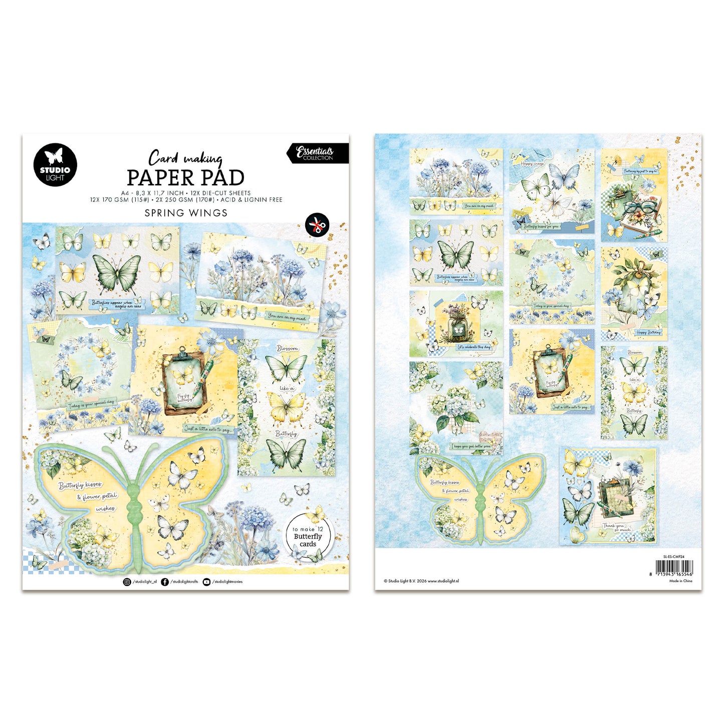 Studio Light Card making pad Butterflies Essentials  210x294x4mm 14 Sheets