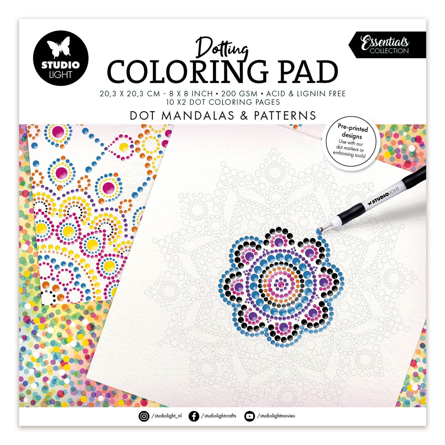 Studio Light Colouring pages Dot mandalas & patterns Essentials 203x203x5mm 20 Sheets