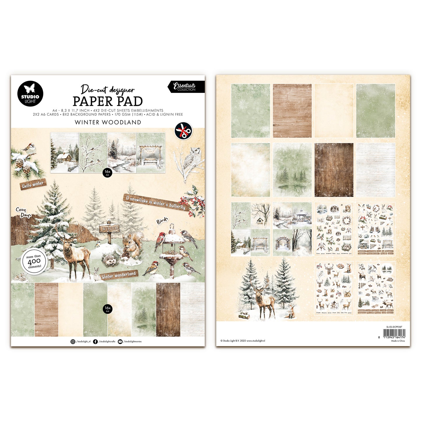 Studio Light Essentials Die-cut Designer Paper Pad Winter Woodland