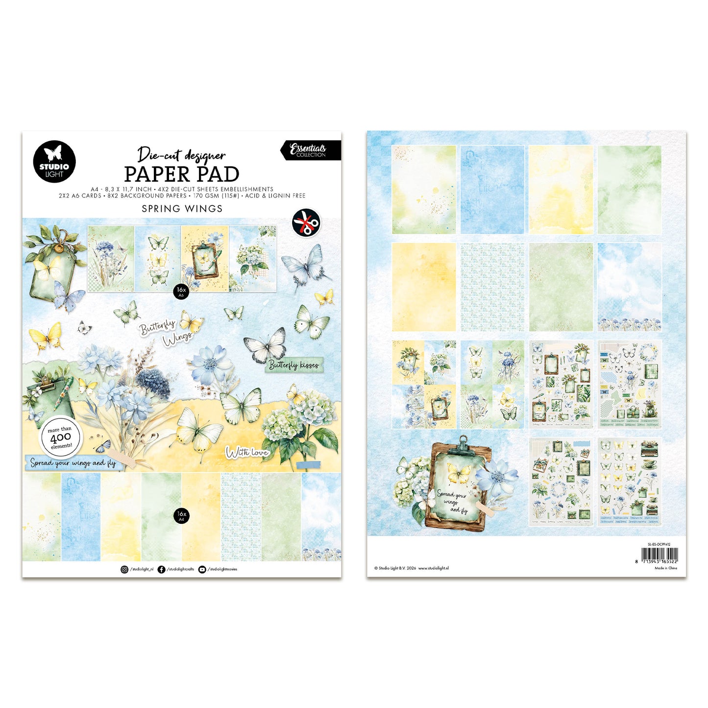 Studio Light Die-cut Paper Pad Butterflies Essentials 210x294x4mm 28 Sheets