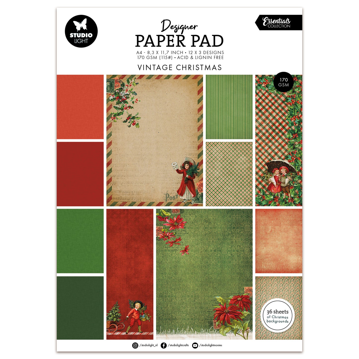 Studio Light Essentials Designer Paper Pad Vintage Christmas