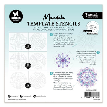 Studio Light Mask Mandala template stencils x6 Essentials 203x203x3mm 6 Pieces