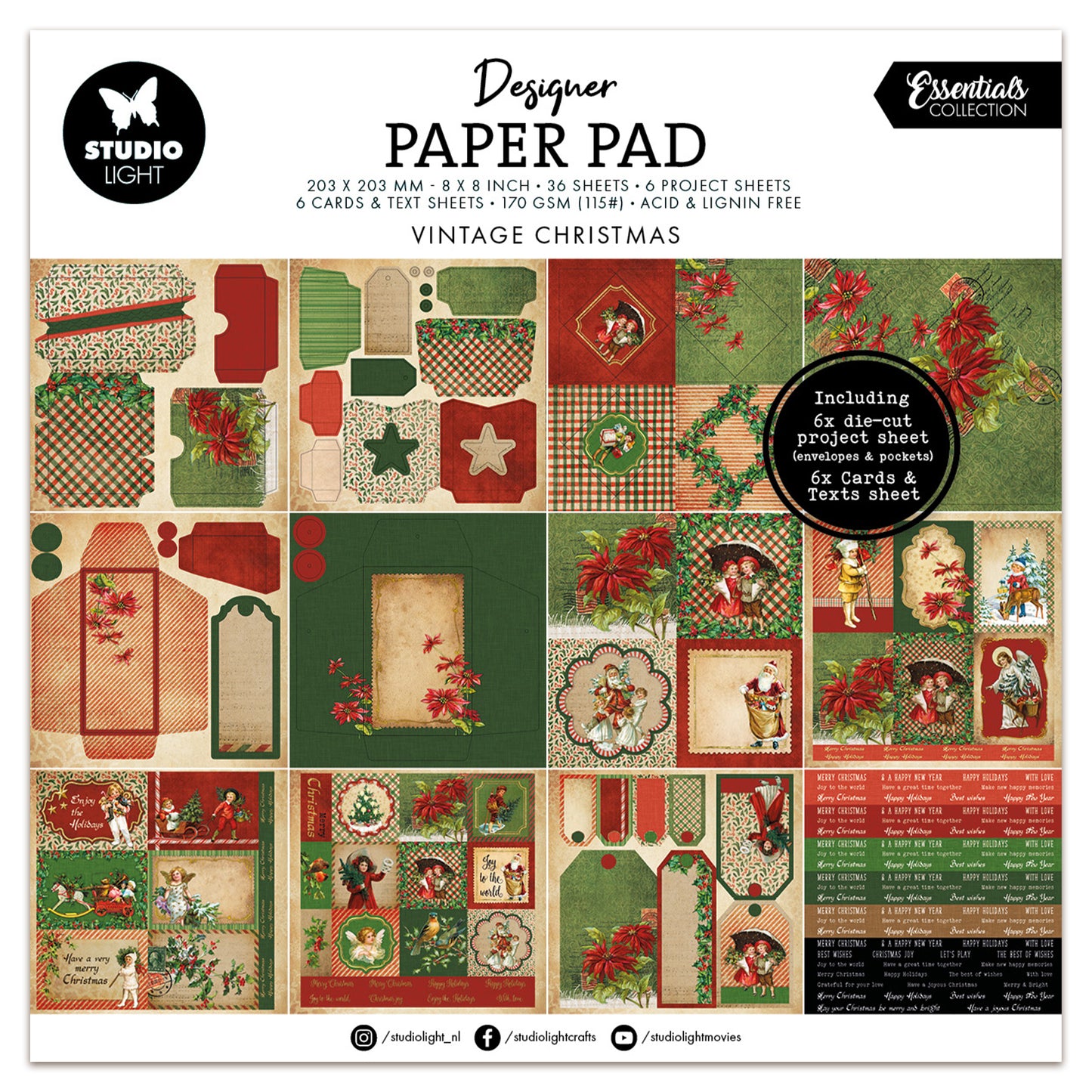 Studio Light Essentials Mixed Paper Pad Vintage Christmas