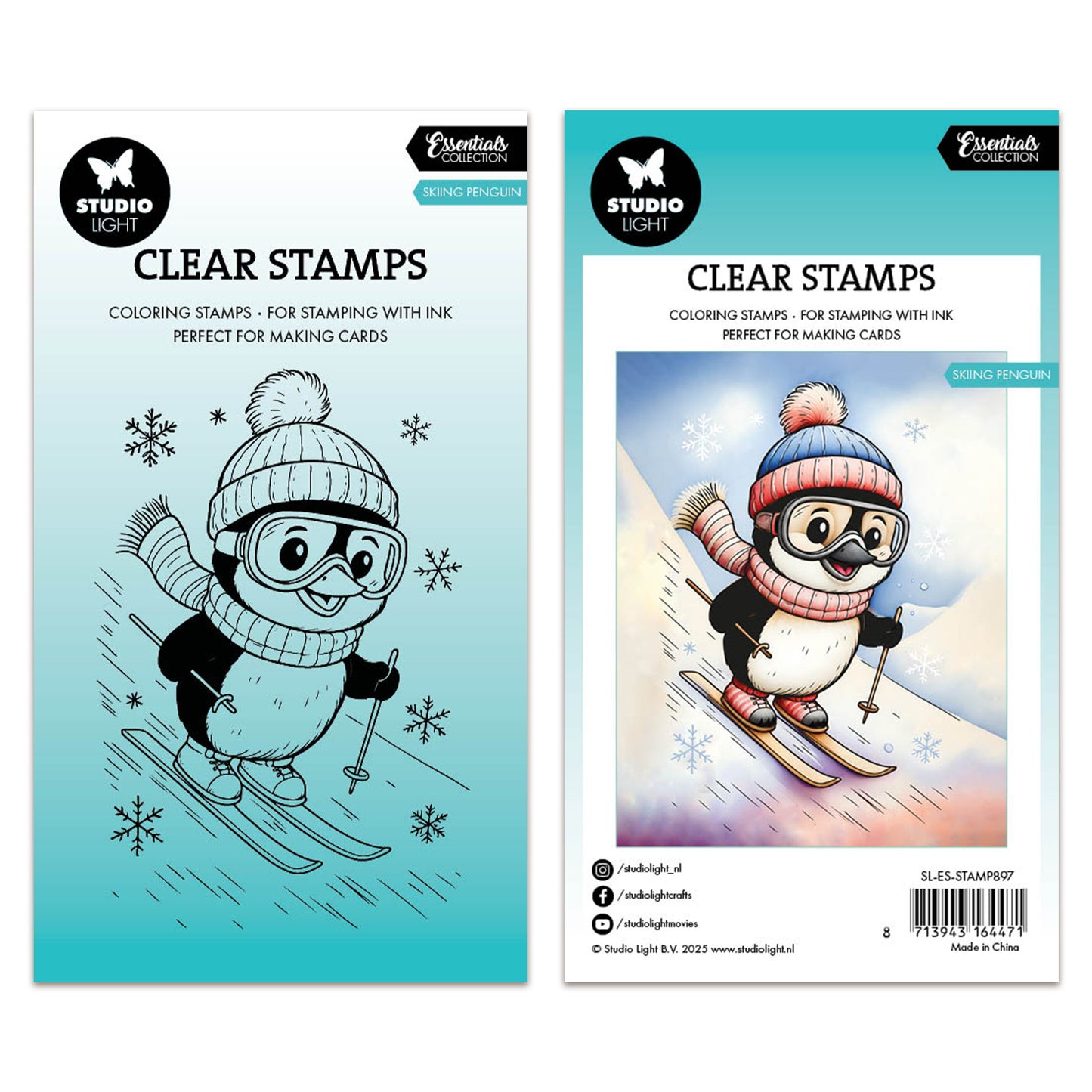 Studio Light Essentials Clear Stamp Skiing Penguin
