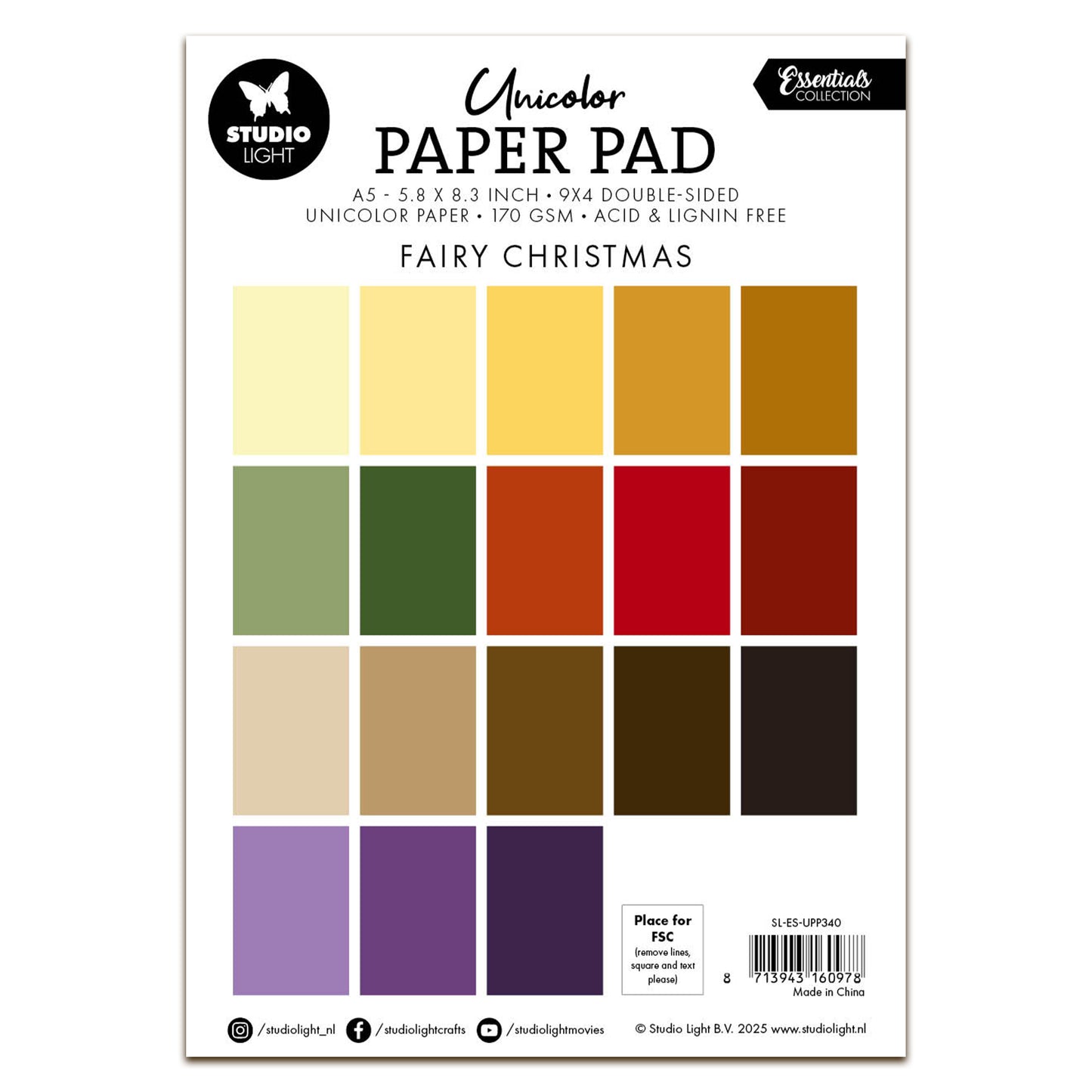 Studio Light Essentials Unicolor Paper Pad Fairy Christmas
