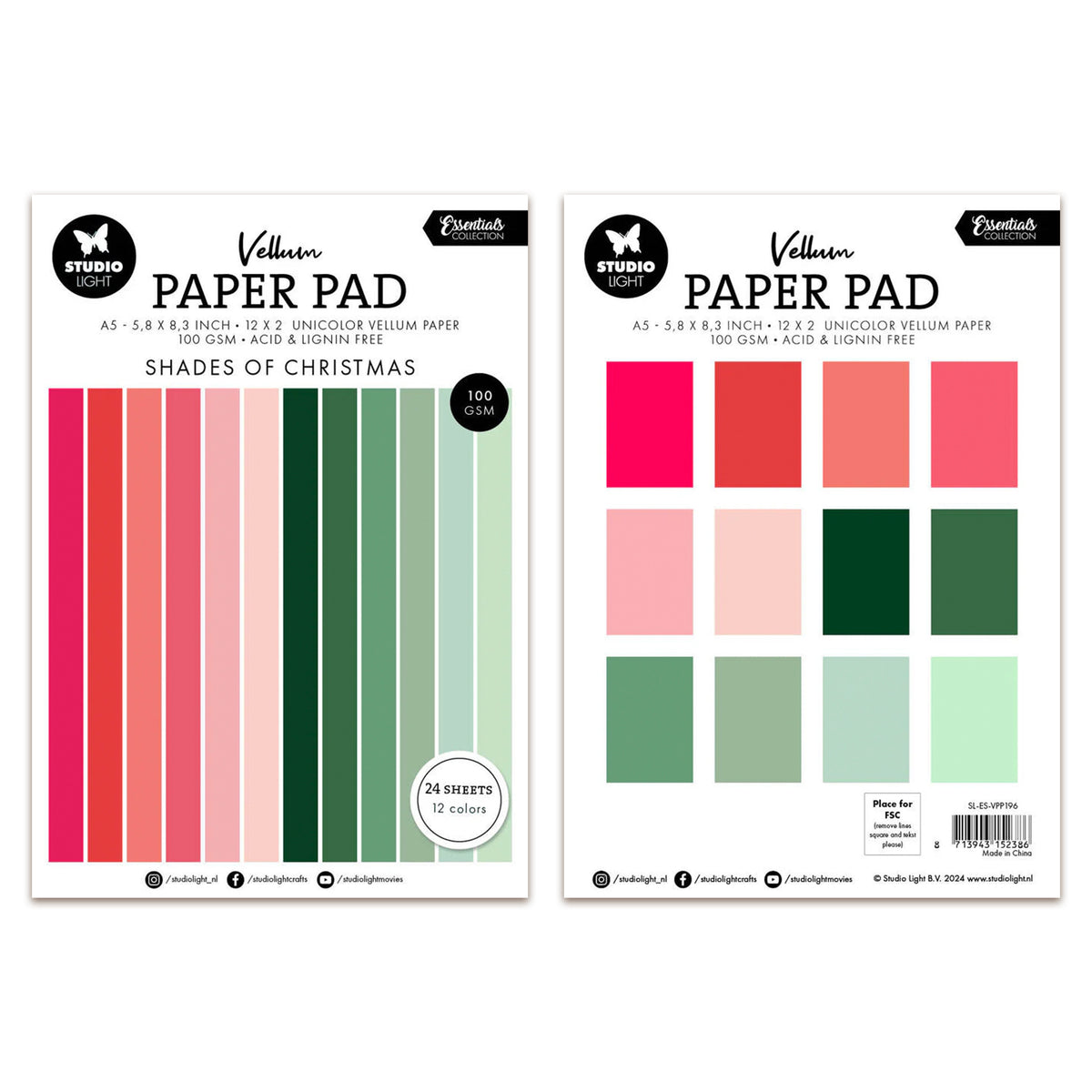 Studio Light Shades of Christmas A5 Essentials Vellum Paper Pad – AALL ...