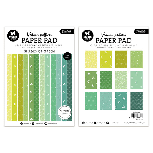 Studio Light Vellum Paper Pad  Spring green print 24 Sheets