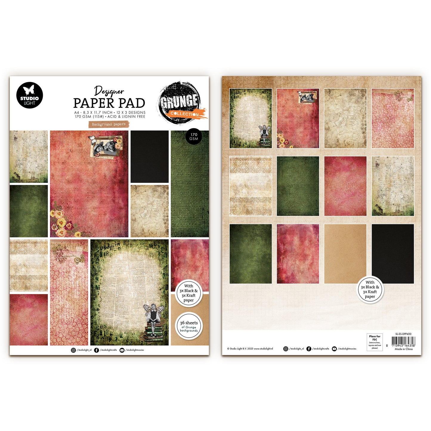 Studio Light Grunge - Designer Paper Pad Background Papers