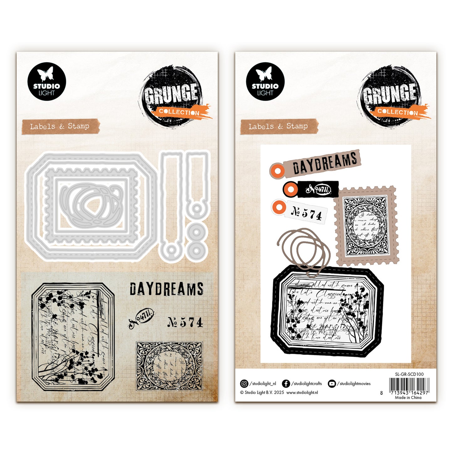 Studio Light Grunge - Stamp & Cutting Dies Label & Stamp