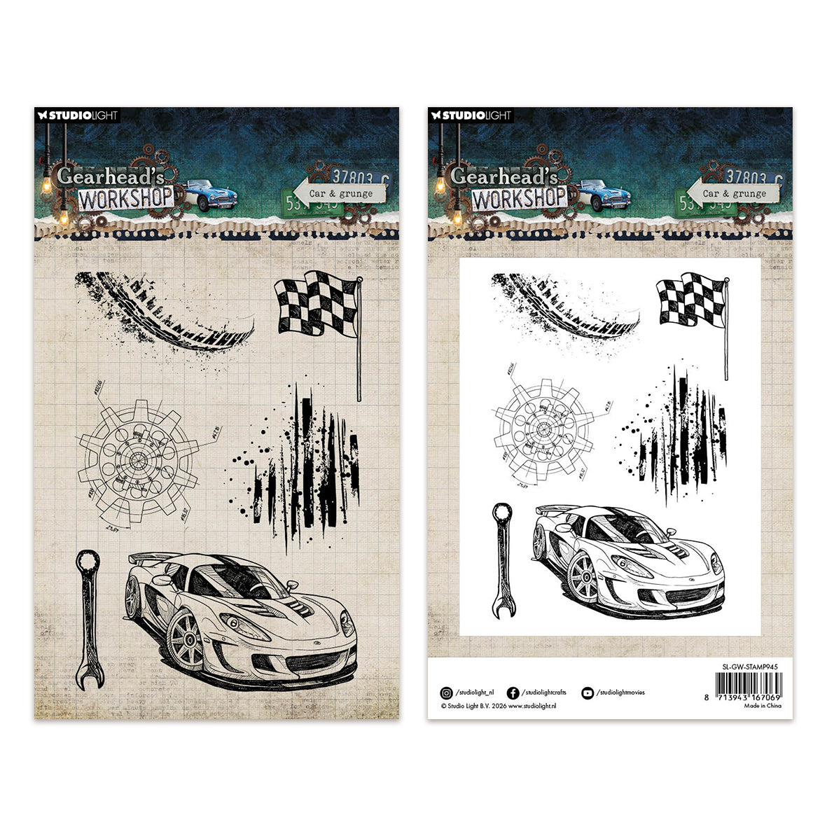 Studio Light Clear Stamps Car & Grunge Gearhead's Workshop