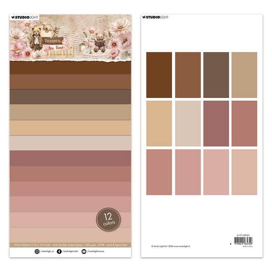 Studio Light Uni Paper Pad 12 colors Teddy's Tea Time (24 Sheets)