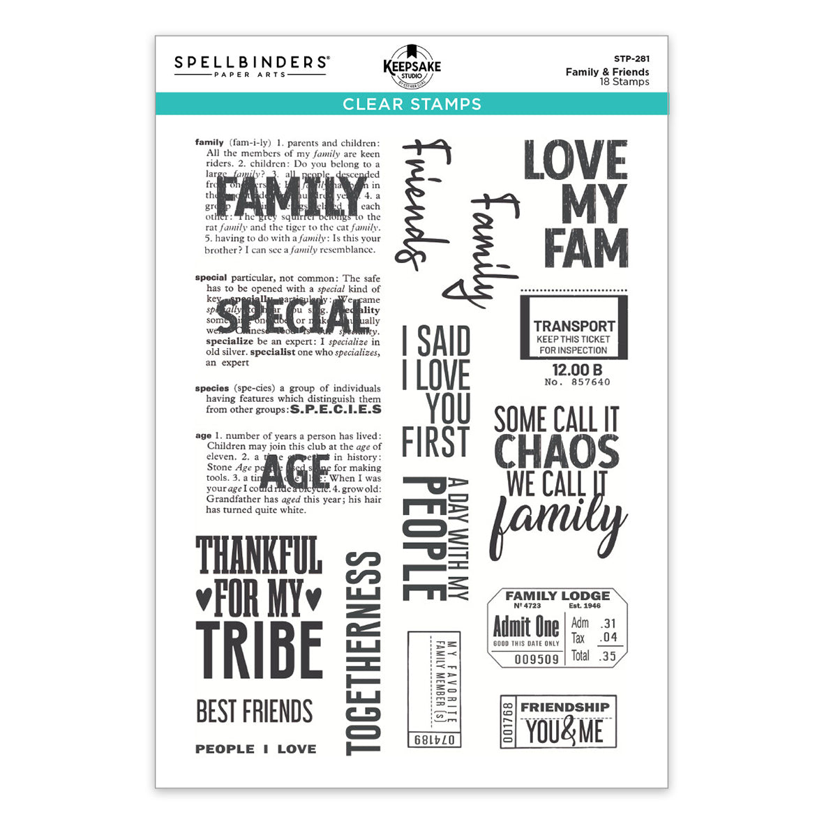 Spellbinders Turn the Page Clear Stamp Set Family & Friends by Esther Glas