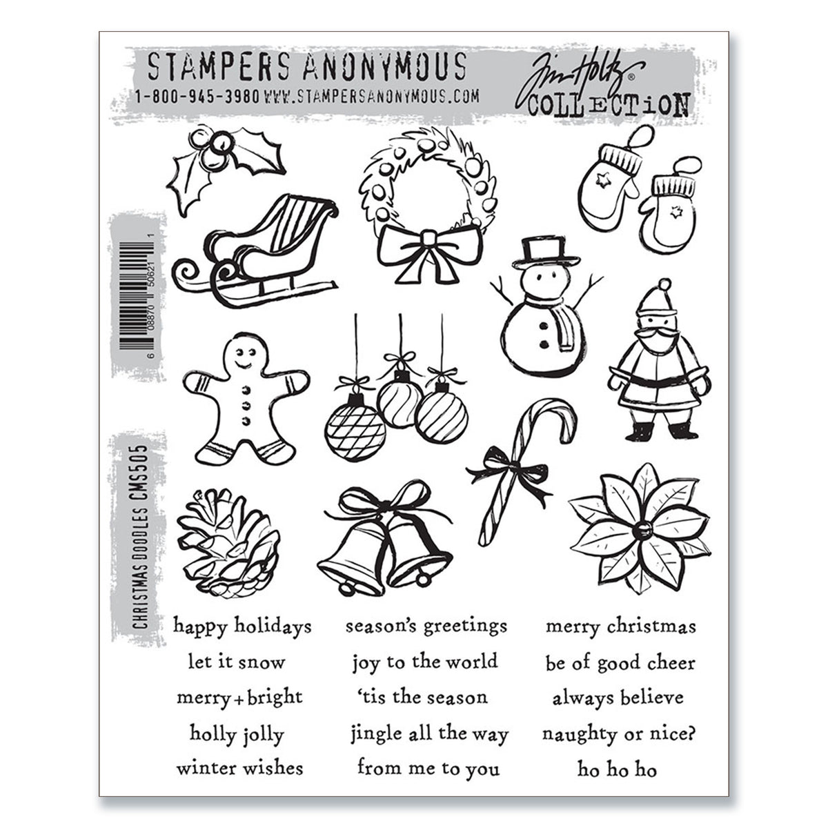 Stampers Anonymous Tim Holtz Cling Mount Stamps: Christmas Doodles Preorder*