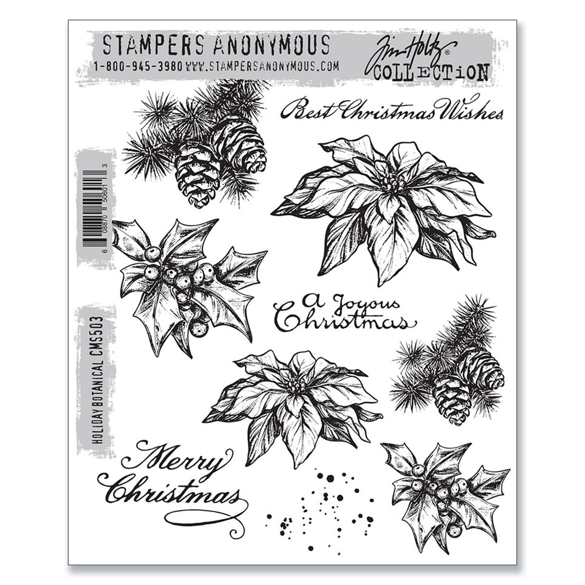 Stampers Anonymous Tim Holtz Cling Mount Stamps: Holiday Botanical Preorder*