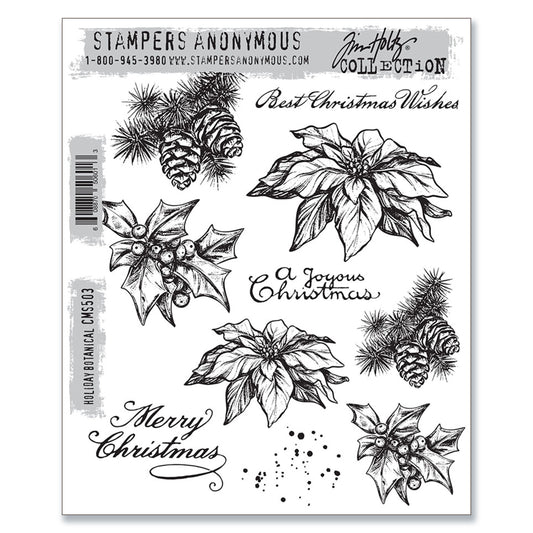 Stampers Anonymous Tim Holtz Cling Mount Stamps: Holiday Botanical Preorder*