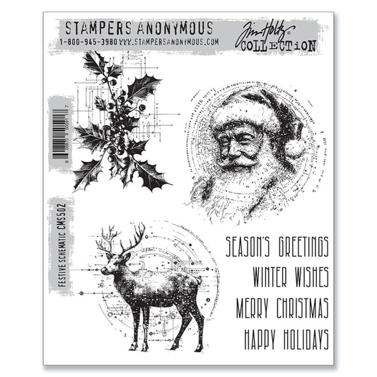 Stampers Anonymous Tim Holtz Cling Mount Stamps: Festive Schematic Preorder*
