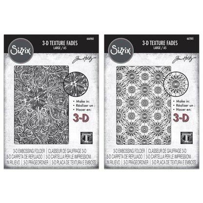 Sizzix 3-D Texture Fades Embossing Folder Bundle by Tim Holtz - Engraved & Kaleidoscope - Ships from 15th October