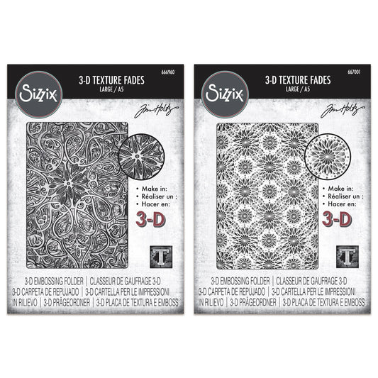 Sizzix 3-D Texture Fades Embossing Folder Bundle by Tim Holtz - Engraved & Kaleidoscope - Ships from 15th October