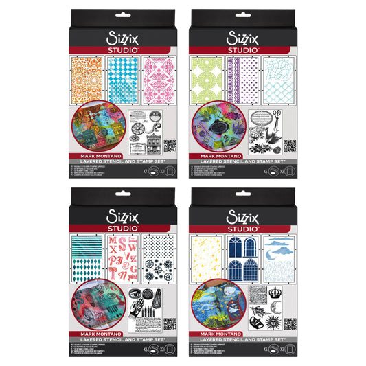 Sizzix Studio A5 Clear Stamps w/ A5 Stencils by Mark Montano Bundle