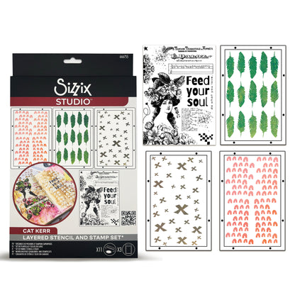 Sizzix Studio Clear Stamps w/Stencils by Cat Kerr Feed your Soul (11+3pcs)