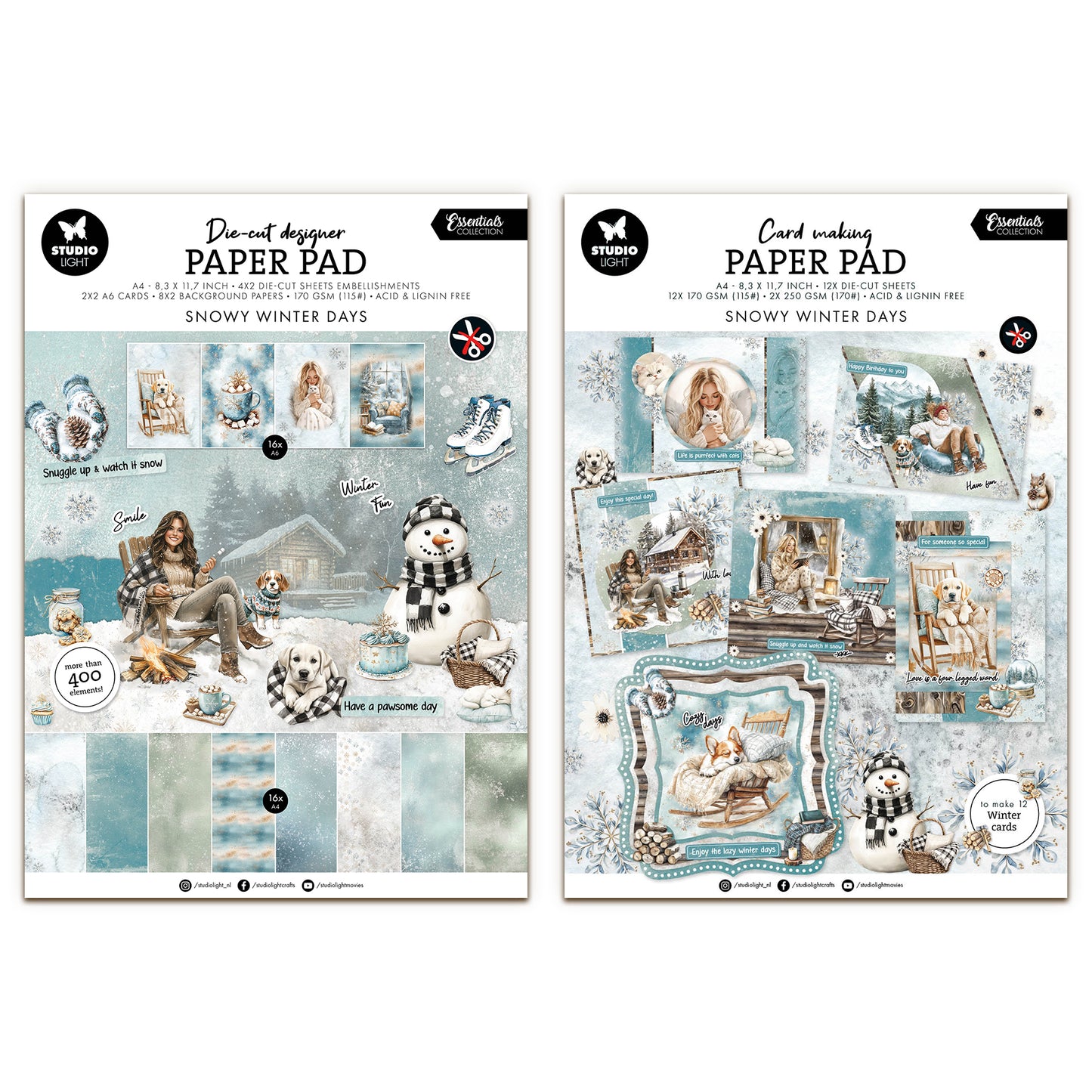 Studio Light Essentials Snowy Winter Days Card Making & Die Cut Paper Pad Bundle