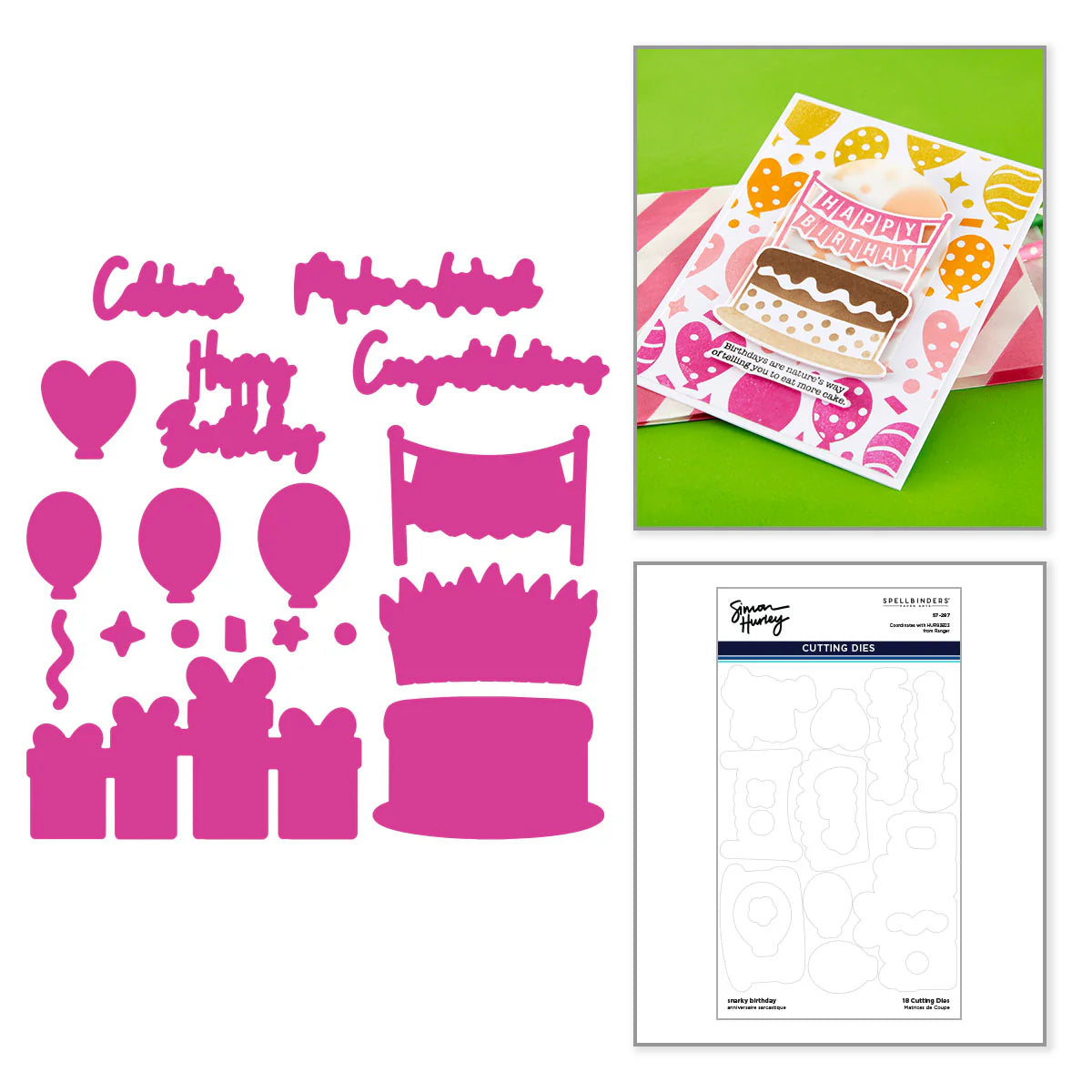 Snarky Birthday Etched Dies by Simon Hurley for Coordinating Stamp Set by Simon Hurley