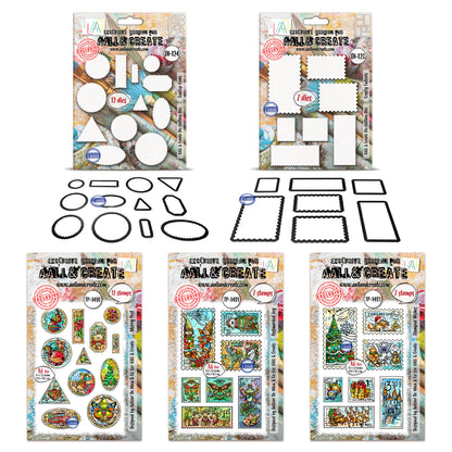 Autour de Mwa Postage Christmas Shapes Stamps + Matching Die-Cutting Dies