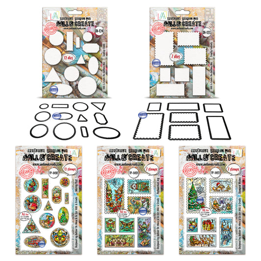 Autour de Mwa Postage Christmas Shapes Stamps + Matching Die-Cutting Dies
