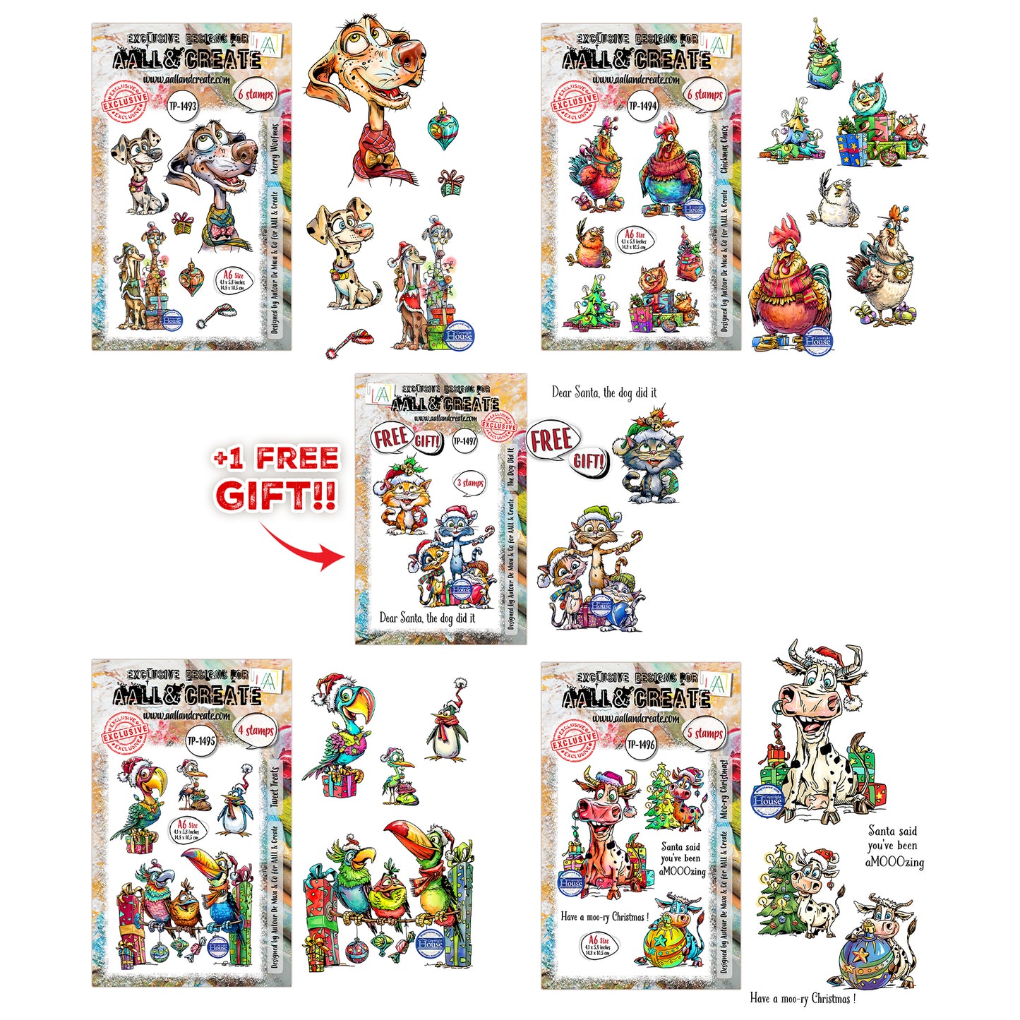 Autour de Mwa Festive Friends Stamp Bundle + Free A7 Stamp Set