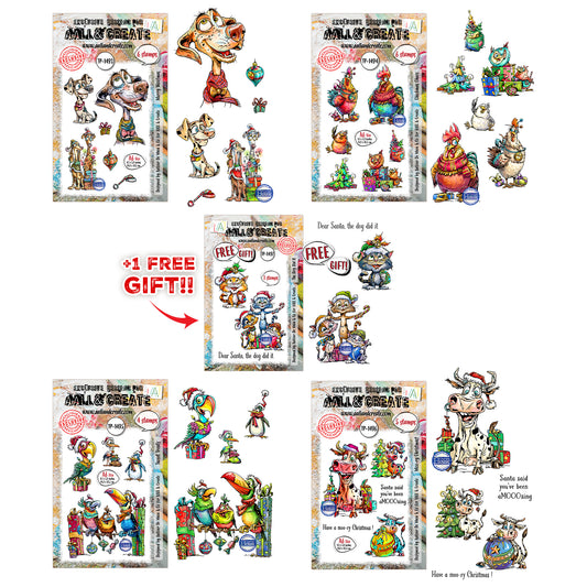 Autour de Mwa Festive Friends Stamp Bundle + Free A7 Stamp Set